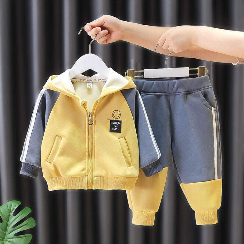 baby boy fleece-lined suit spring and autumn children brushed hoody baby children hooded clothes boy suit two-piece set