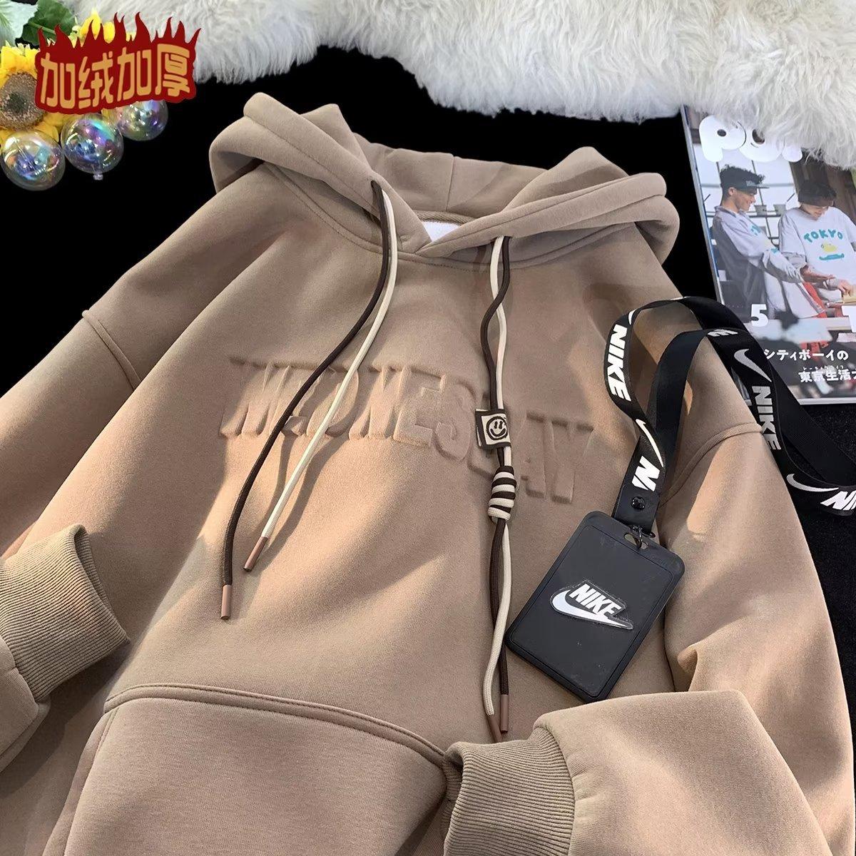 letter steel seal men's hooded heavy sweater spring, autumn and winter fleece-lined thickened fashion brand couple hoodie top clothes details Picture