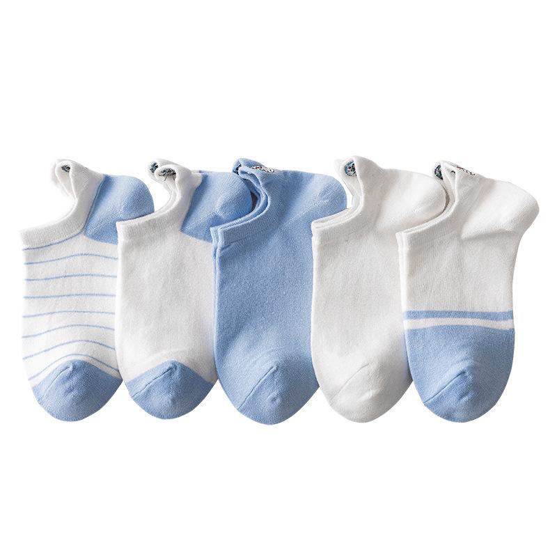 Cotton Socks Embroidered Blue Fat Women's Socks Spring and Summer Sweat-Absorbent Breathable Bee Boat Socks Doraemon Mickey Mouse Hello Kitty Socks Item Picture