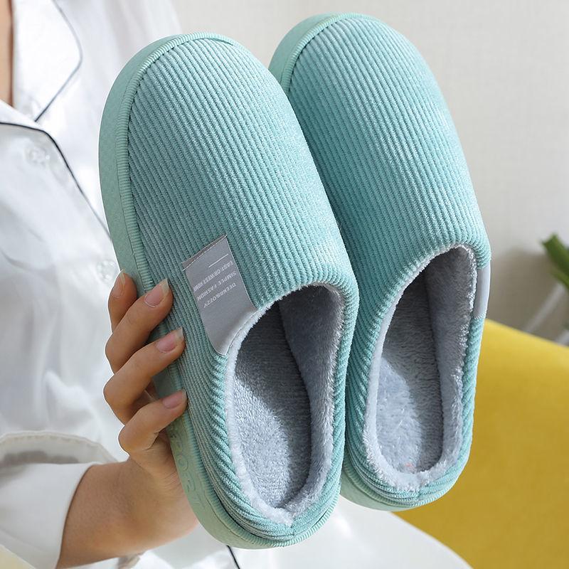 cotton slippers women's autumn and winter couple's thick bottom home fleece-lined non-slip warm slippers men's winter confinement indoor home full figure