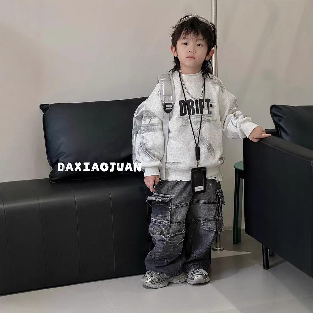 39533 size roll korean style cool handsome brushed hoody 2024 new trendy style letter sweater