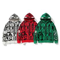 japanese fashion brand fengshenzuo fw23 over printed letters series shark loose hooded hoodie zipper hoodie