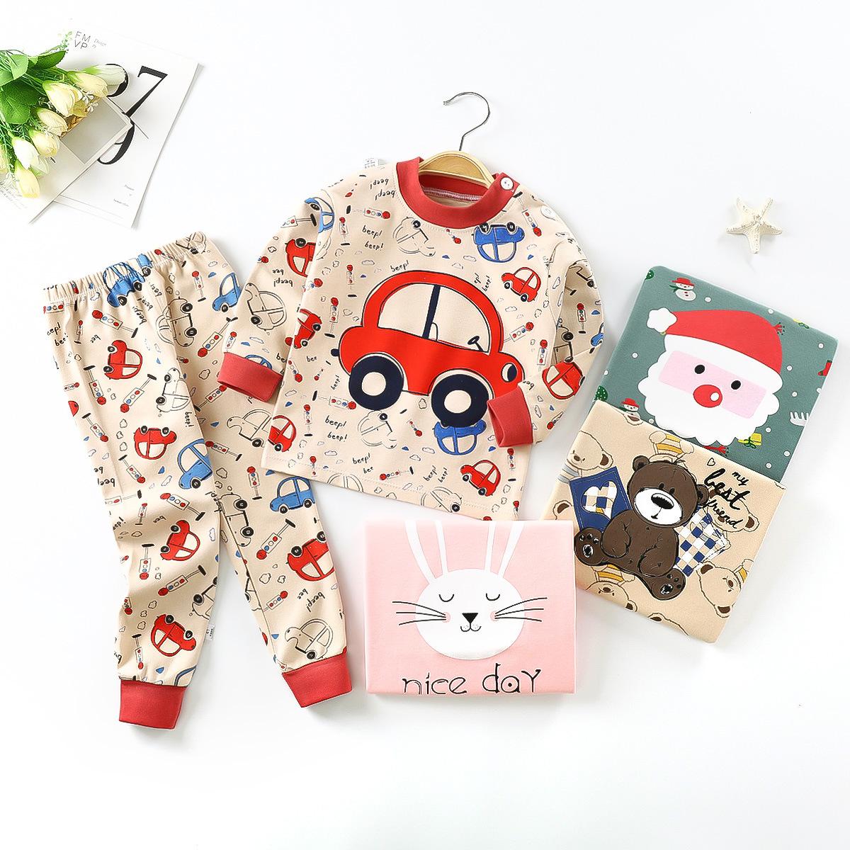 children's underwear set pure cotton boys' autumn clothes long pants baby clothes warm girls' home clothes autumn clothes children's clothing details Picture