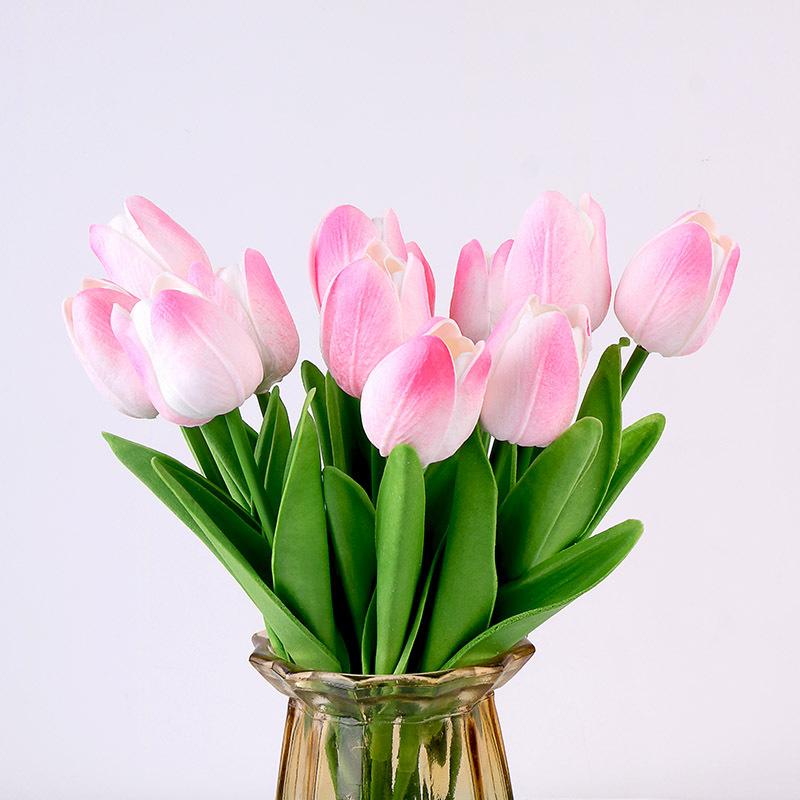 tulip bouquet high sense pu emulational flower decoration tulip fake flower decoration home silk flower simulation green flower details Picture