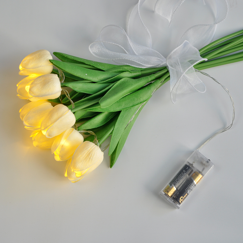 创意礼品迷你小夜灯民宿摆件仿真花郁金香桌面装饰灯ins