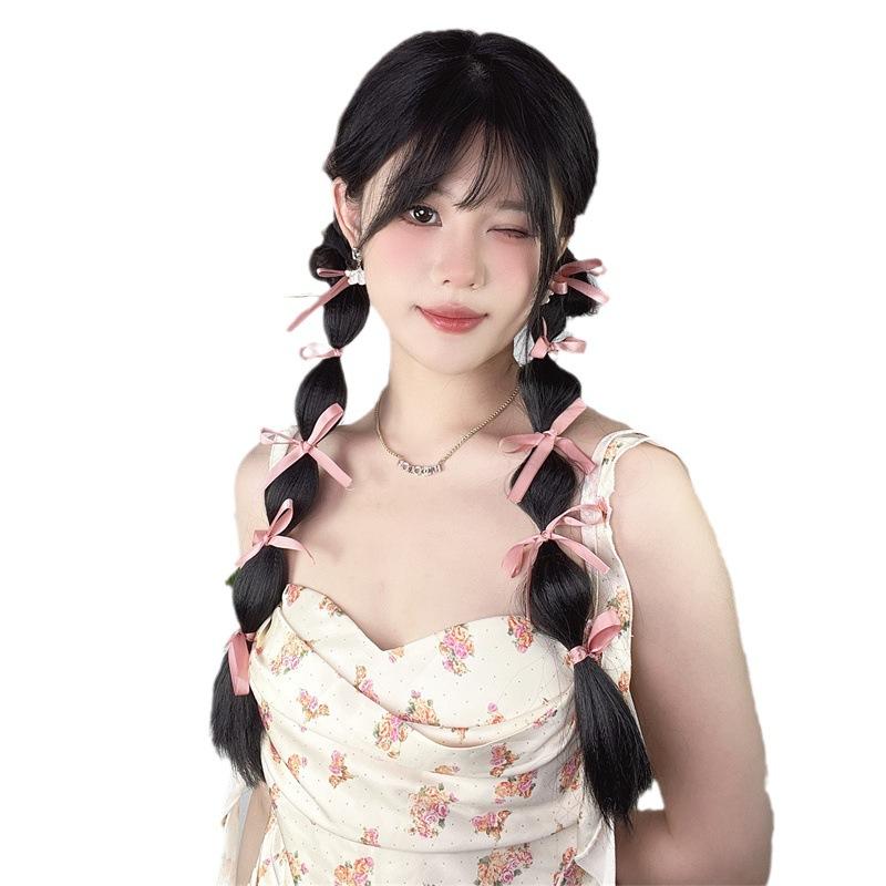 short-sighted band goods wig ponytail female long hair double ponytail bubble braid internet celebrity same style hair extension boxing braid wholesale Item Picture