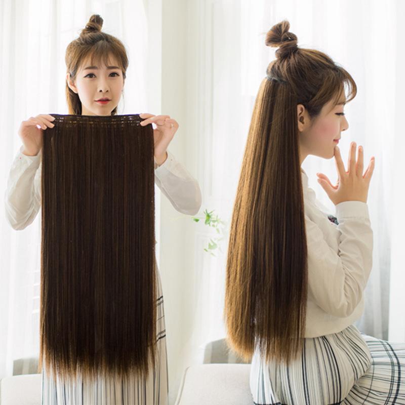 female invisible seamless wig piece one piece 5 card chemical fiber hair piece clip five clip long straight hair extension piece