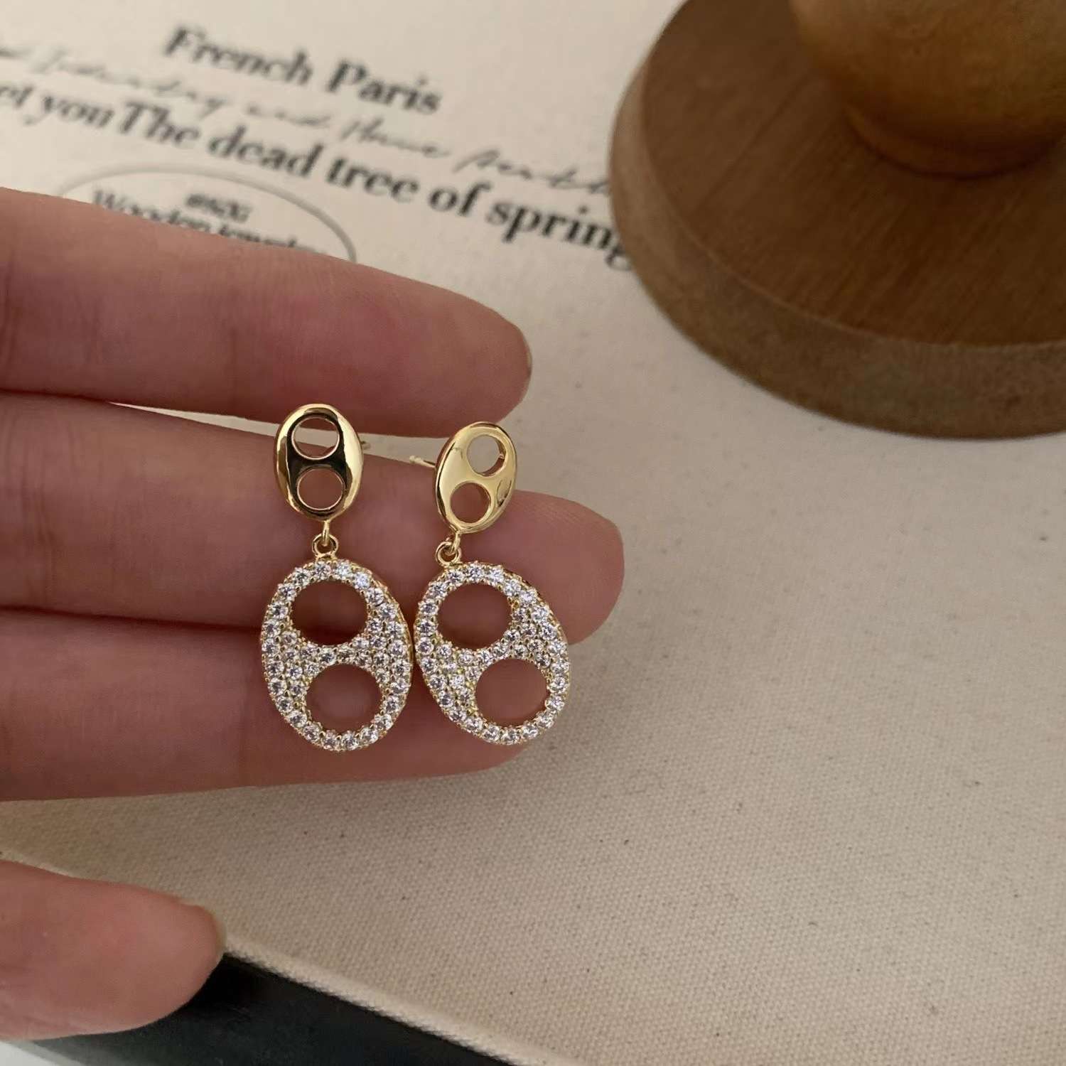 Micro circonitas orejones hueco nariz de cerdo borla pendientes S925 plata de lujo ligero sentido de diseño de nicho versátil orejeras mujer largo temperamento details Picture