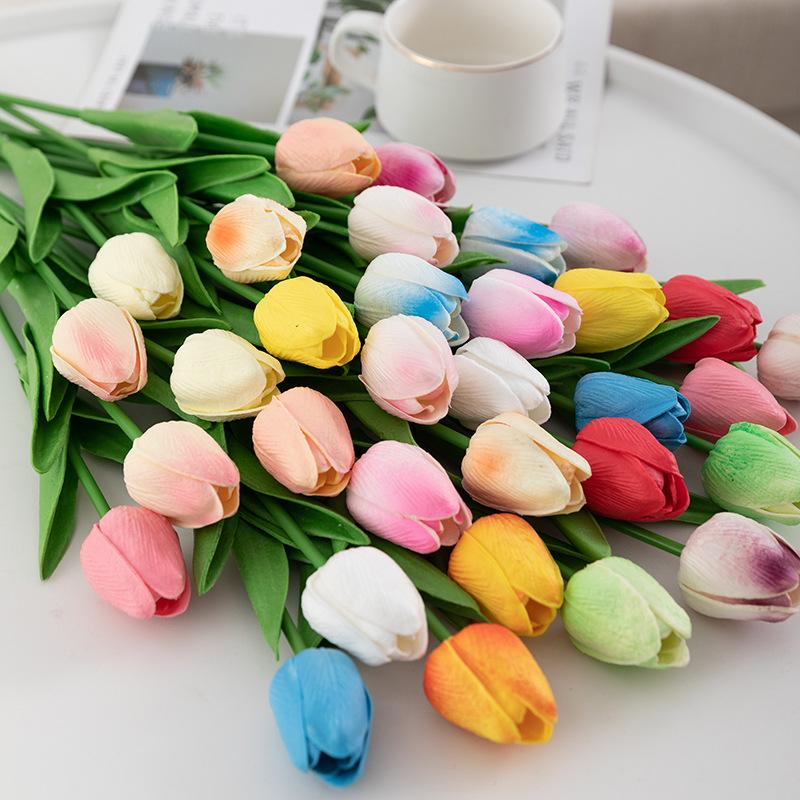 mini pu tulip artificial flower home ornamental flower fake flower for wedding hand feeling tulip factory direct supply details Picture
