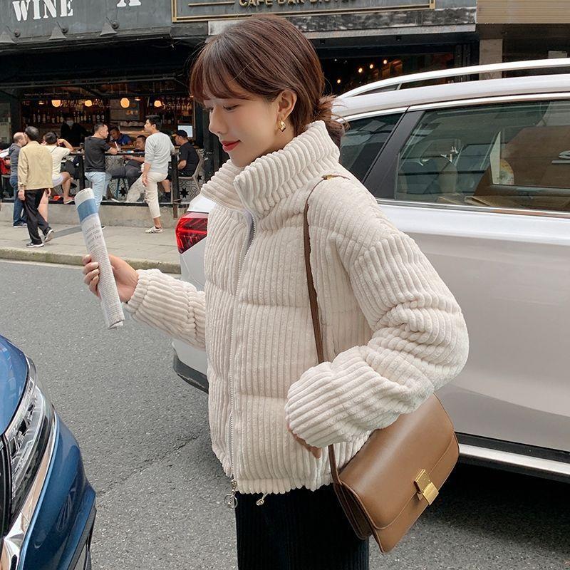 corduroy cotton-padded jacket female student korean style short jacket small 2024 winter cotton dress thick loose bread coat