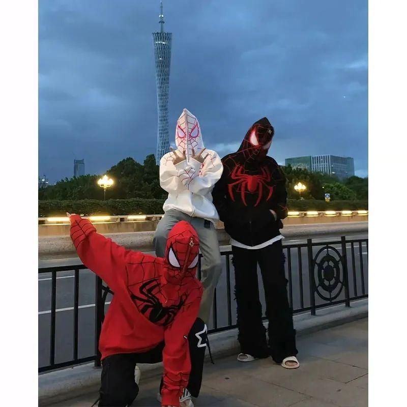 american spider-man sweater men's american hiphop heavy stiff cardigan coat spring and autumn design sense hoodie
