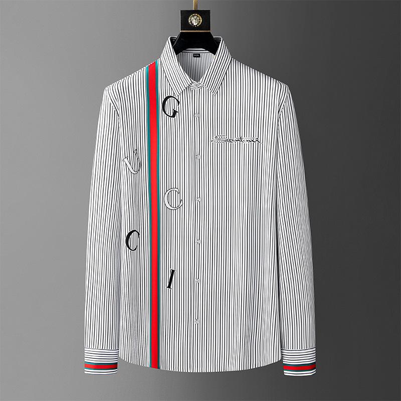 seamless non-ironing shirt long sleeve men's slim fit fashion european blouse light luxury hot drilling long-sleeved shirt
