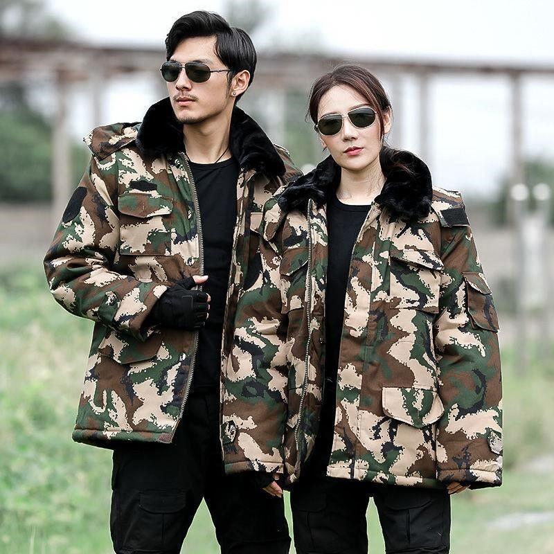 camouflage cotton jacket coat men's winter mid-length fleece-lined thickened cold protection army green labor protection women's military coat cotton-padded jacket cotton clothes