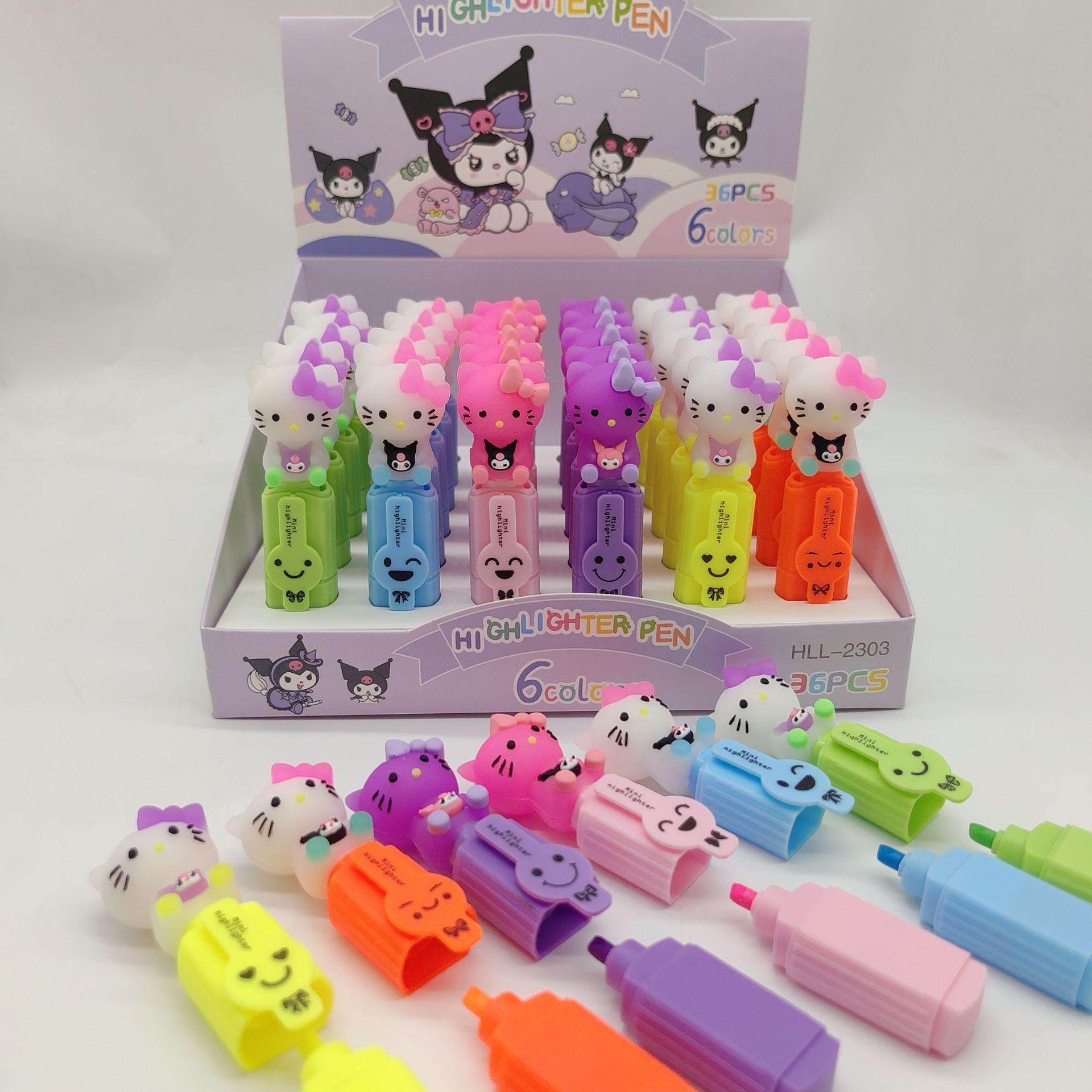 New Popular Cartoon Hello Kitty Mini 6 Color Fluorescent Pen Set Modeling Good-looking Student Color Marking Pen Specification drawing
