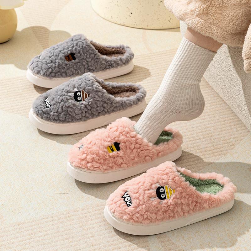 cotton slippers women's autumn and winter confinement indoor home non-slip thick bottom shit feeling velvet warm couple men Application Scenario