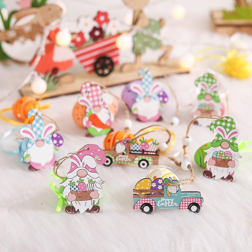 cross-border new arrival easter decorations painted wooden rabbit automobile hanging ornament home atmosphere layout props supplies Specification drawing