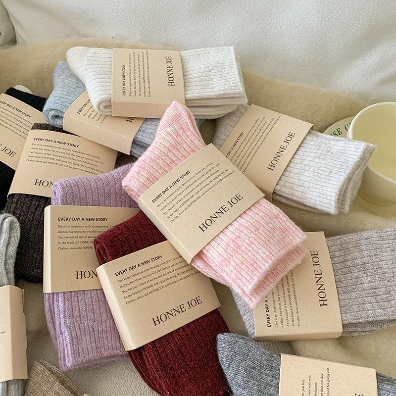 wool socks women's autumn lunar november socks thickened thermal home wear floor winter japanese style simple cashmere pile style long socks full figure