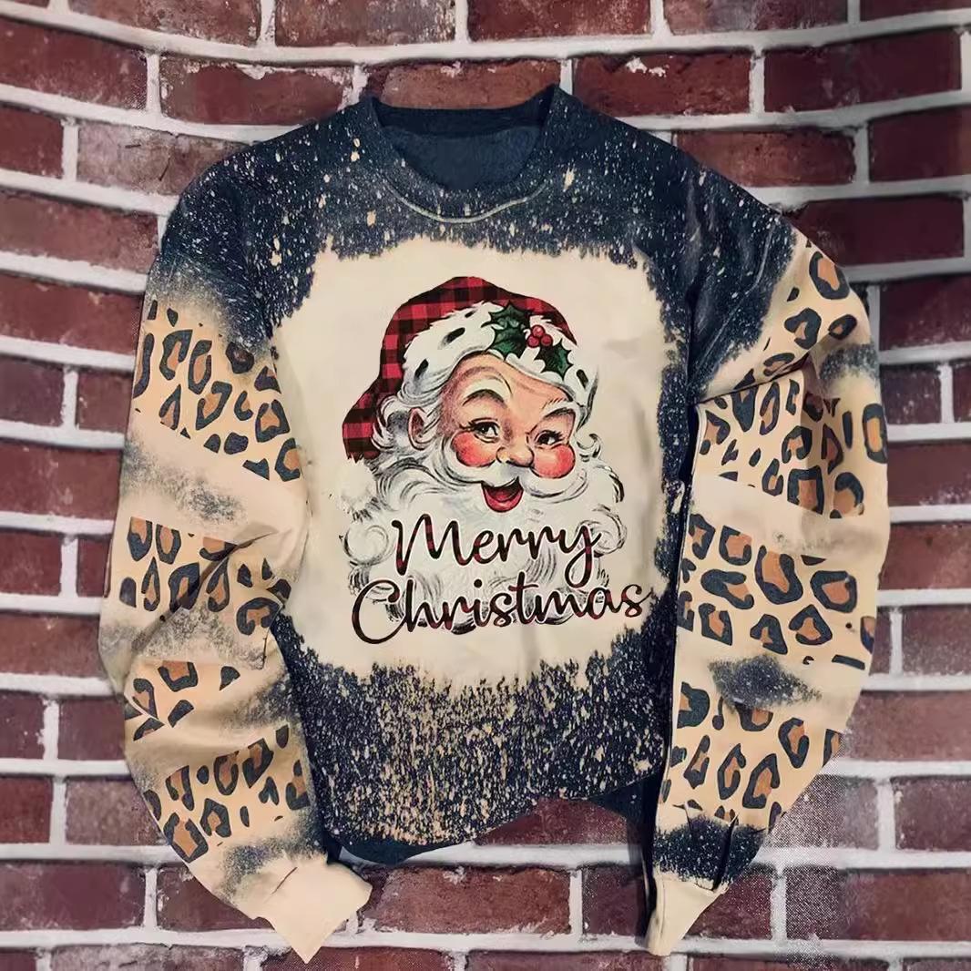 2022 autumn and winter new christmas 3d digital printed round neck velvet padded loose fashion sweater pullover hoodie Specification drawing