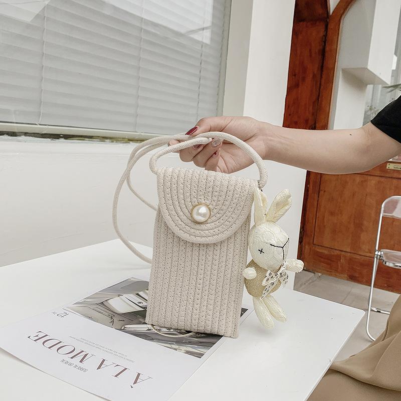 customized mori braided cell phone bag new women's bag summer woven bag satchel korean mini shoulder messenger bag details Picture