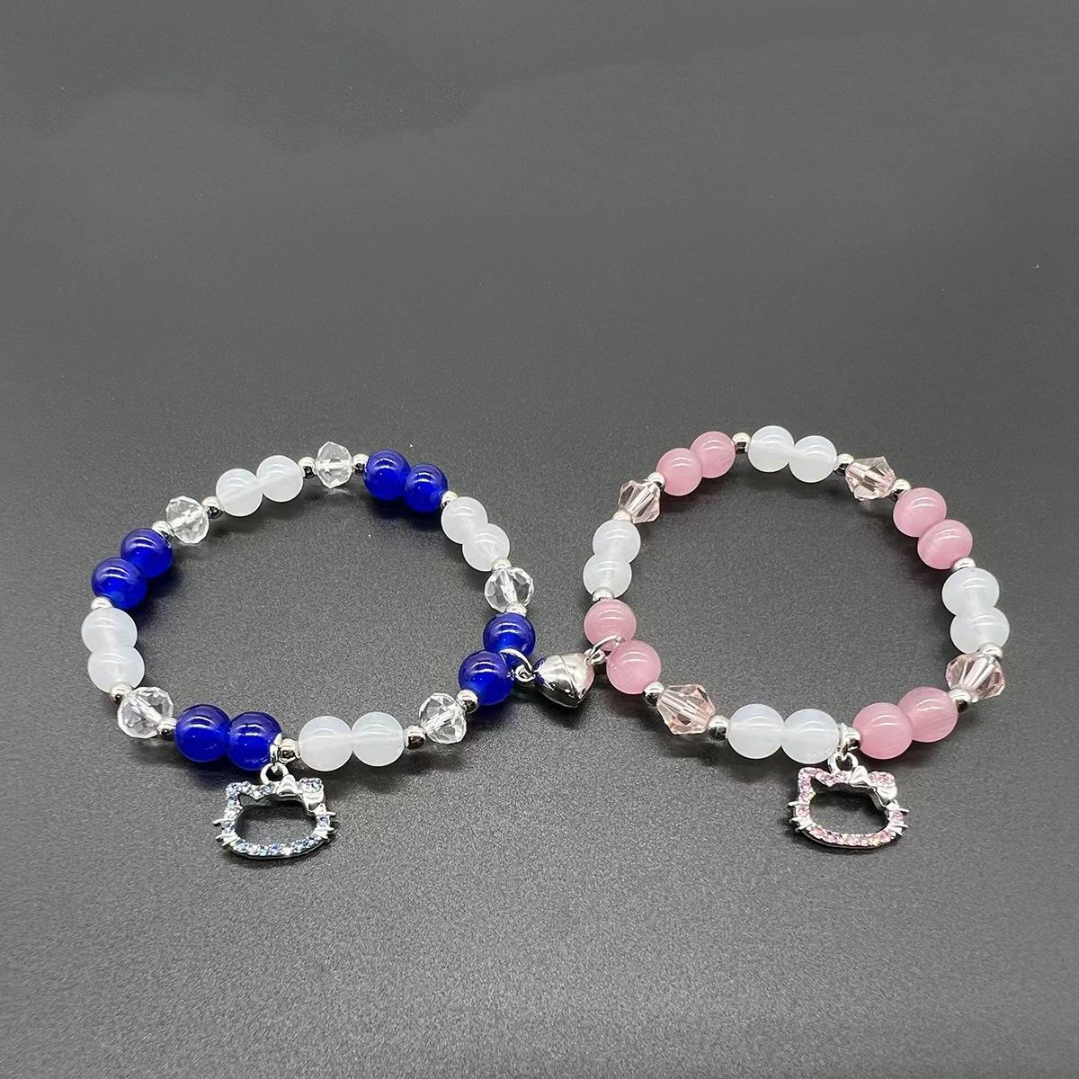 European and American Hello Kitty Bracelet String Beads Bracelet Ornament Love Magnetic Couple Bracelet Elastic String Girlfriends' Bracelet Cross-Border