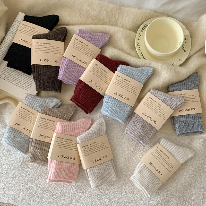 wool socks women's autumn lunar november socks thickened thermal home wear floor winter japanese style simple cashmere pile style long socks details Picture