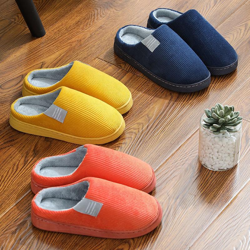 cotton slippers women's autumn and winter couple's thick bottom home fleece-lined non-slip warm slippers men's winter confinement indoor home details Picture