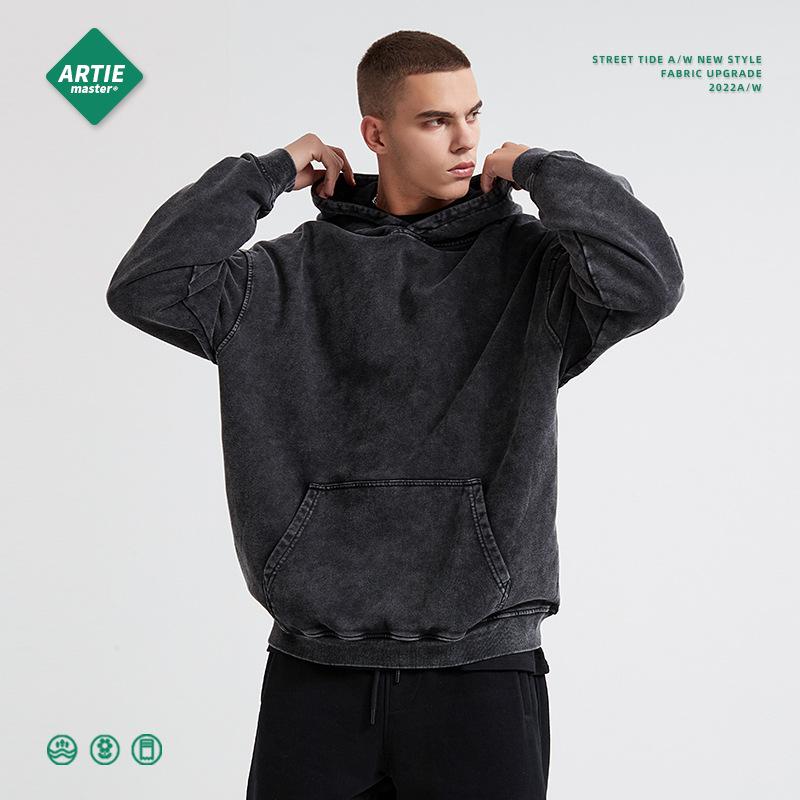 Artie Men's Clothing | Heavy 420G Vintage Batik Distressed Hooded Sweater Loose Wash Men's Fashion Brand New Hoodie Application Scenario