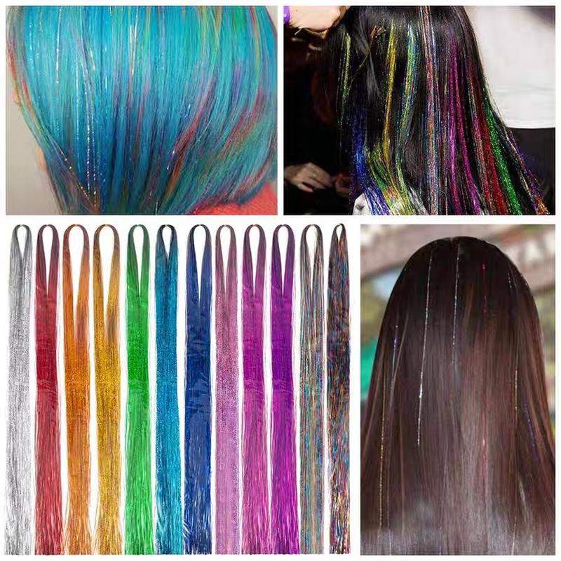 Spot Tinsel Braided Hair Rope Colorful Ropes Flash Hair Extension Color Stripes Laser Silk Colorful Gold Silk Flash Hair Extension Gold Silk Specification drawing