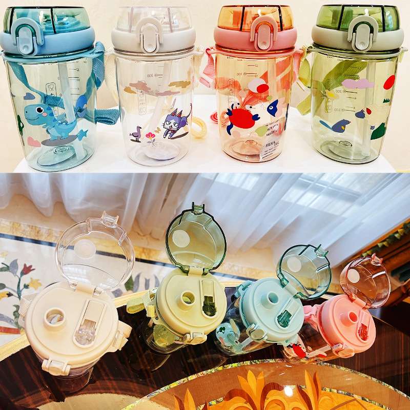 S49-7305 Popular double drinking cup, large-capacity cup, portable summer water bottle for children, shoulder strap, straw cup, heat-resistant Application Scenario