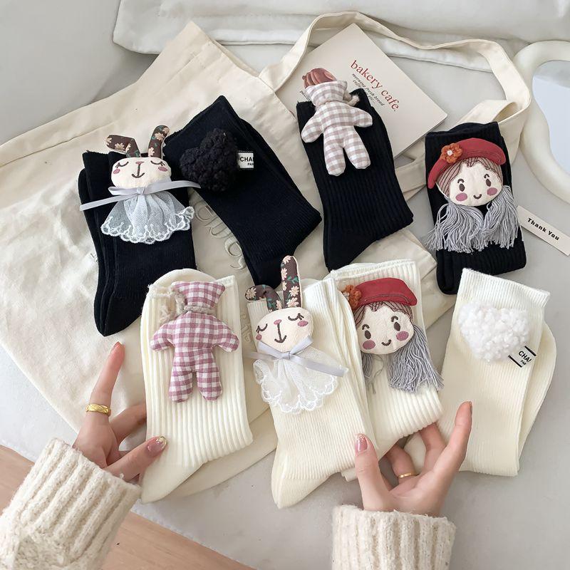 2024 zhuji new socks autumn and winter thickened warm and cute girl rabbit cartoon doll home tube socks Item Picture