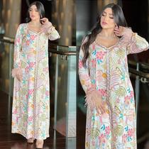 Ab240 European Muslim Dress Fashion Robe Middle East Dubai Hot Drilling Ostrich Feather Stitching Printing Dress
