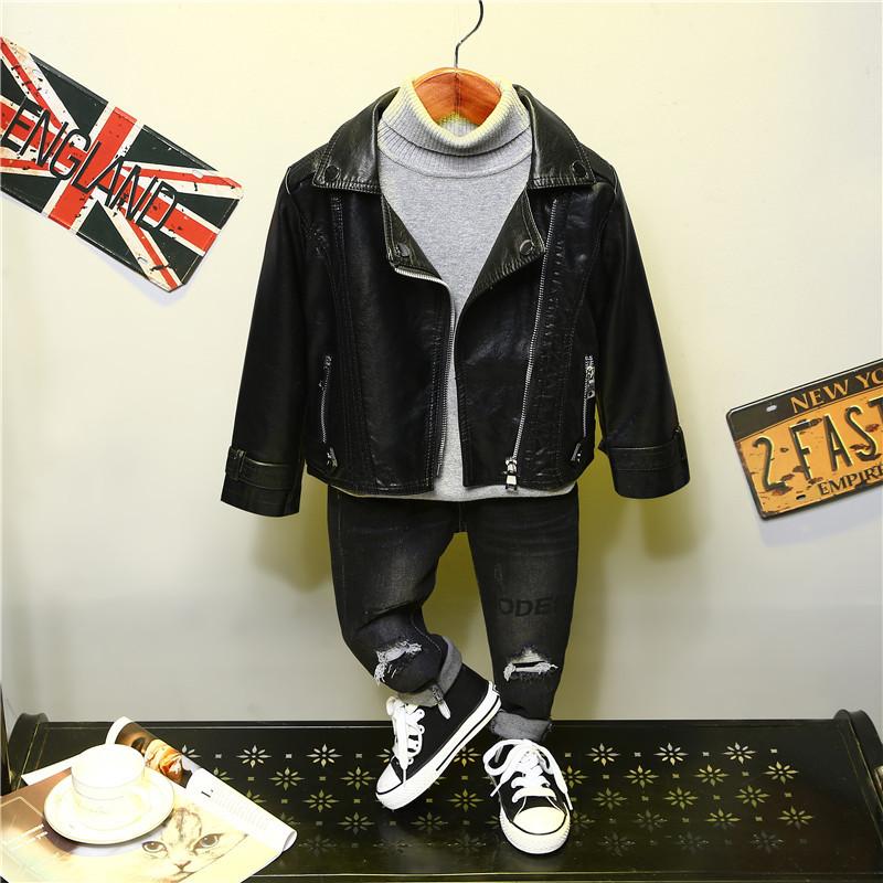 p512024 spring and autumn new children's clothing boys and girls leather coat kids' overcoat short lapels jacket children