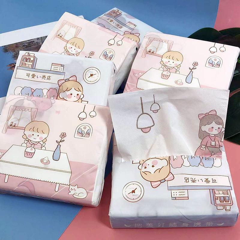卡通印花抽纸 便携小包彩色餐巾纸 女孩印花纸家用抽纸面巾纸批发
