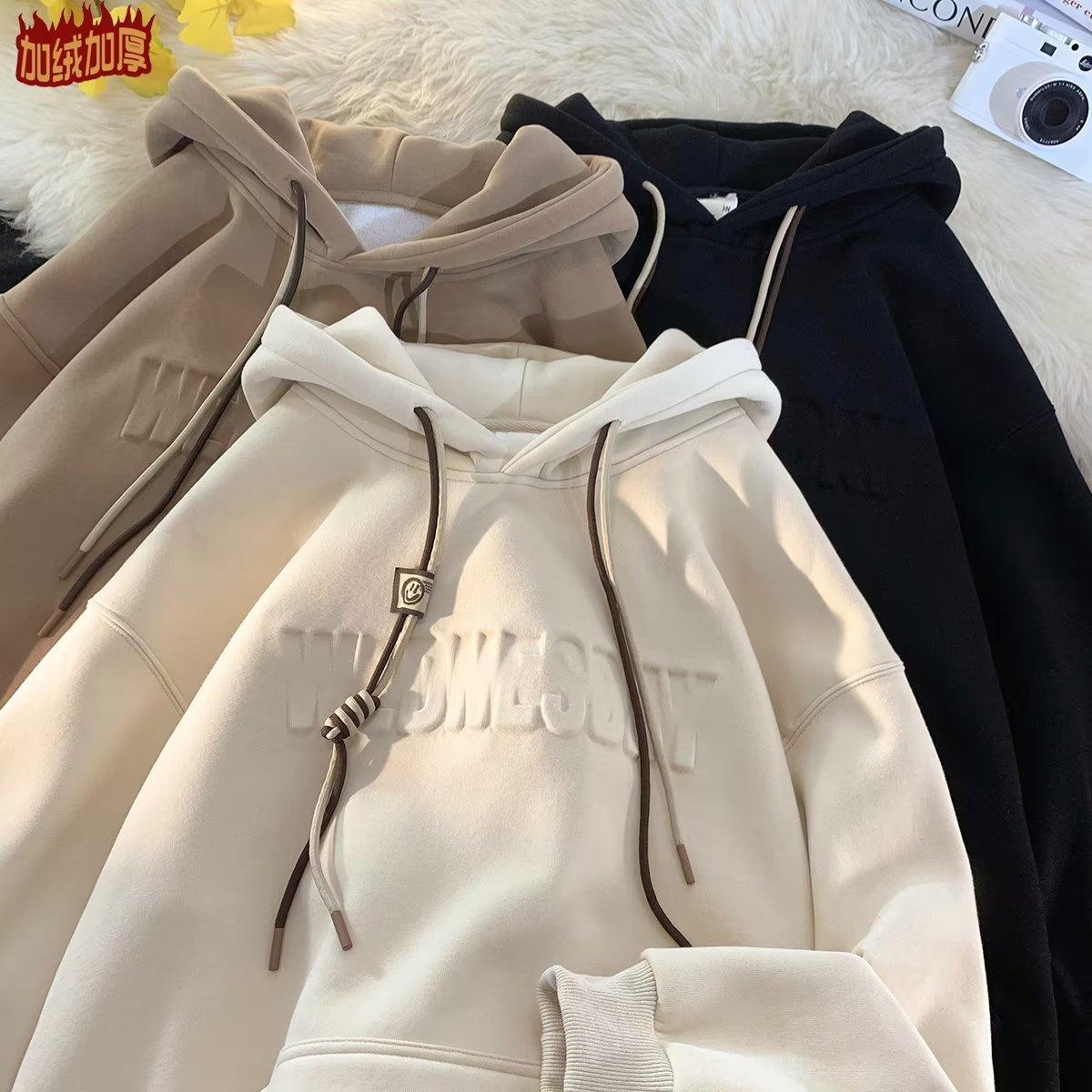 letter steel seal men's hooded heavy sweater spring, autumn and winter fleece-lined thickened fashion brand couple hoodie top clothes Application Scenario