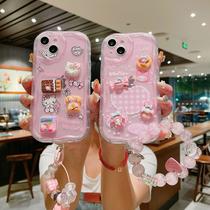 Suitable for Iphone 15 Cute Hello Kitty Phone Case Three-Dimensional Wave Apple 13/14 Cartoon My Melody Protective Case