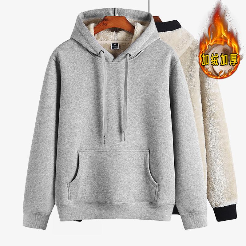 2023 winter new cashmere hoodie men's pullover coat relaxed-fit hoodie top fleece-lined thickened rm000