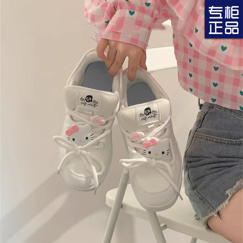 popular cartoon niche original hello kitty white shoes for women 2023 new thick-soled board shoes for lovers all-match bread