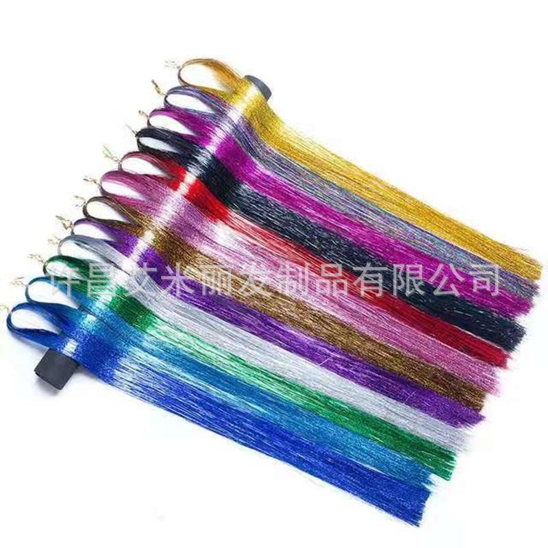 xuchang wig factory shiny colorful hairpiece gold and silver wire hair extension hair tinsel laser wire hair extension Specification drawing