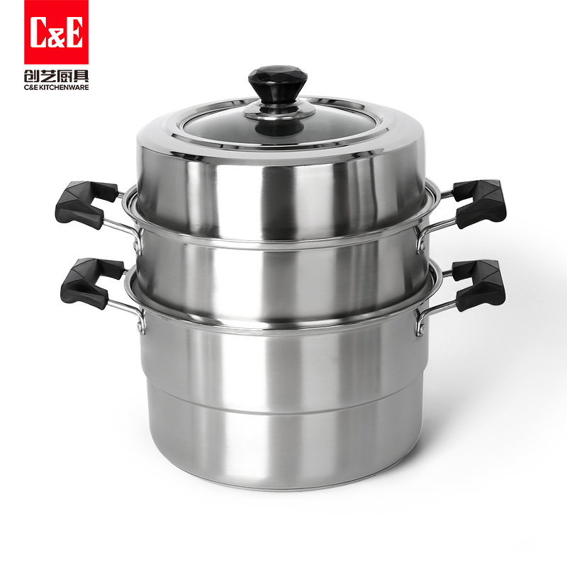 C&E Creative Stainless Steel steamer with double ears, high appearance level, top steaming and bottom boiling, three-layer steamer, soup pot, kitchenware for home use