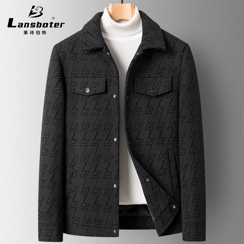 lansboter autumn and winter new printing lapel men's woolen woolen jacket youth cotton casual jacket coat