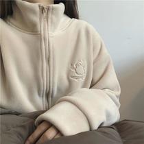 winter milk huhu polar fleece jacket women's autumn and winter lamb wool brushed hoody fleece 2024 new