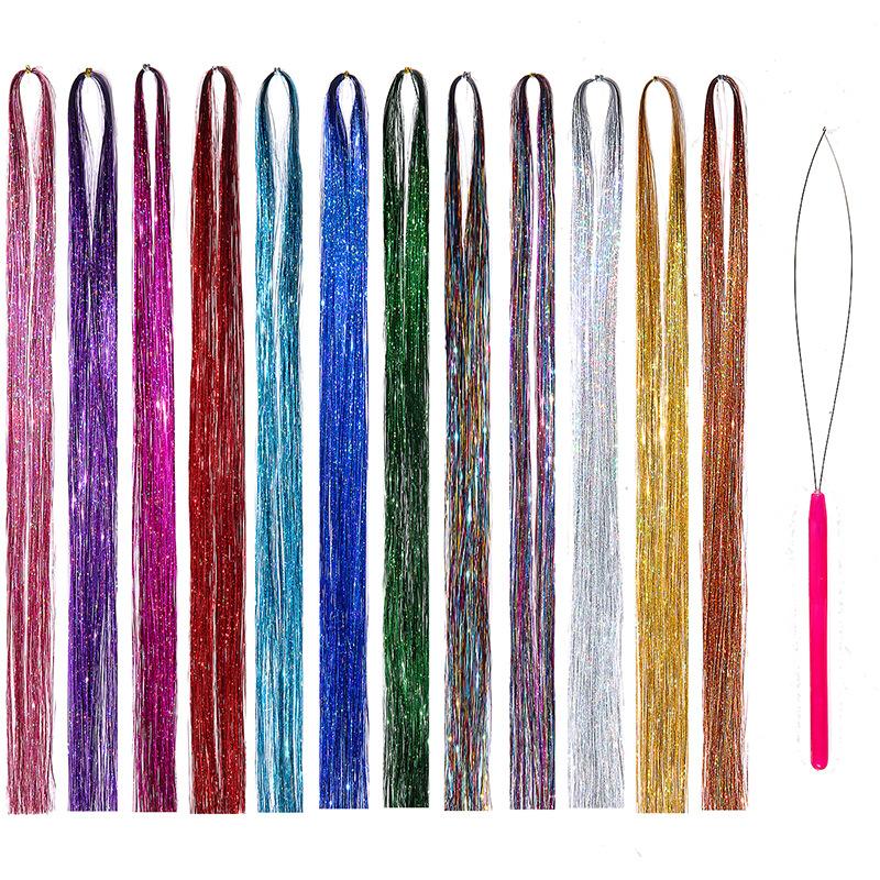 Spot Tinsel Braided Hair Rope Colorful Ropes Flash Hair Extension Color Stripes Laser Silk Colorful Gold Silk Flash Hair Extension Gold Silk details Picture