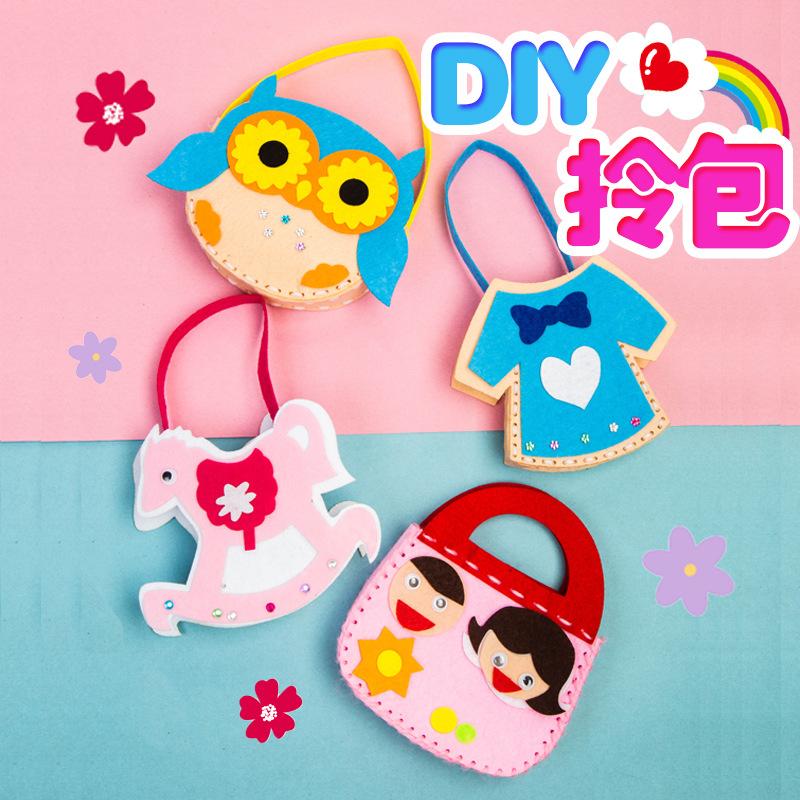 不织布艺拎包无纺布DIY手工包卡通立体粘贴制作幼儿童手缝制包包产品图