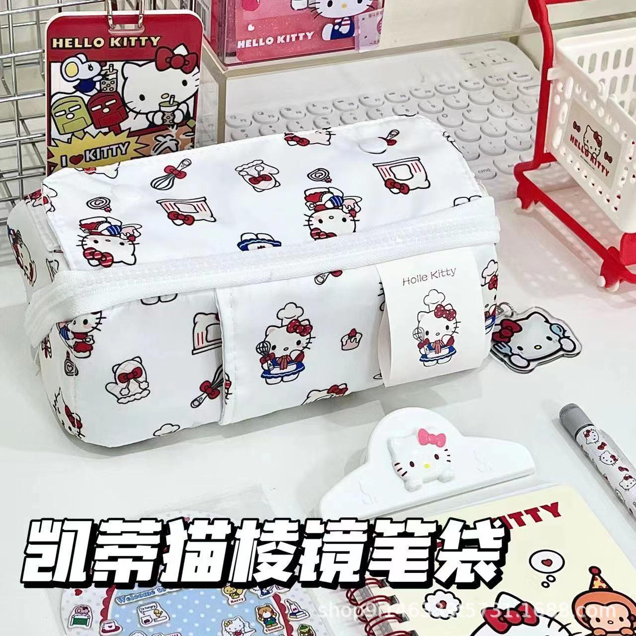 little red book same style hello kitty prism pencil case student high-looking large capacity girl heart learning stationery storage bag details Picture