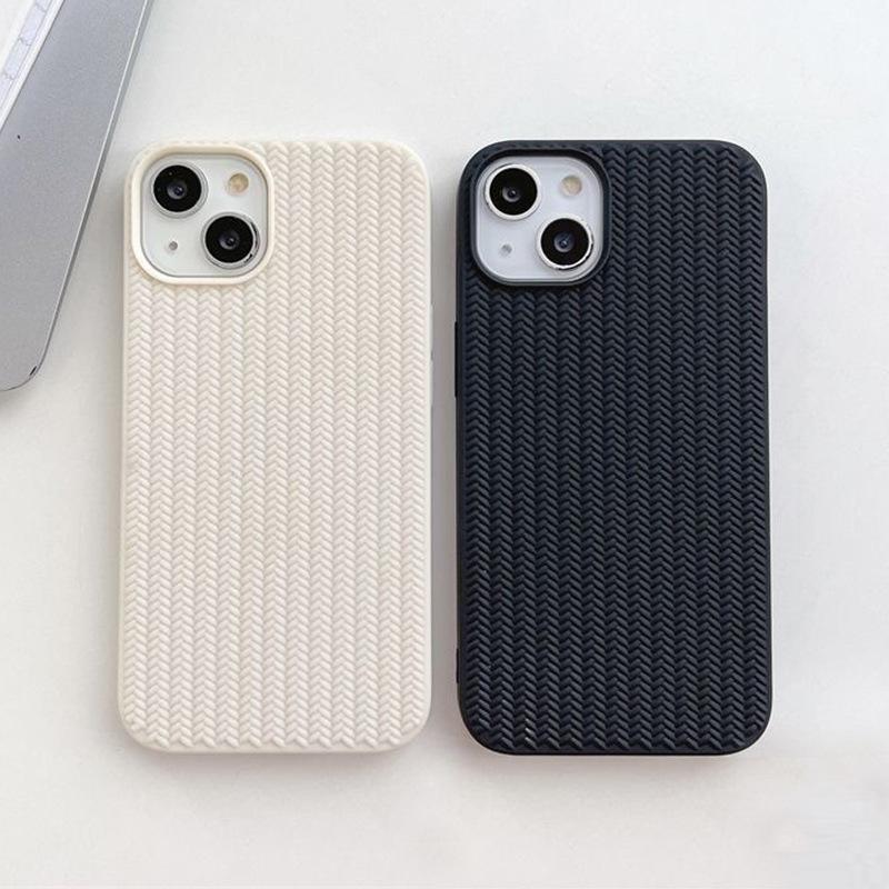 New Straight Edge Solid Color Woven Pattern for Iphone15 Mobile Phone Shell for iPhone Knitted Pattern High-Grade Soft Protective Cover