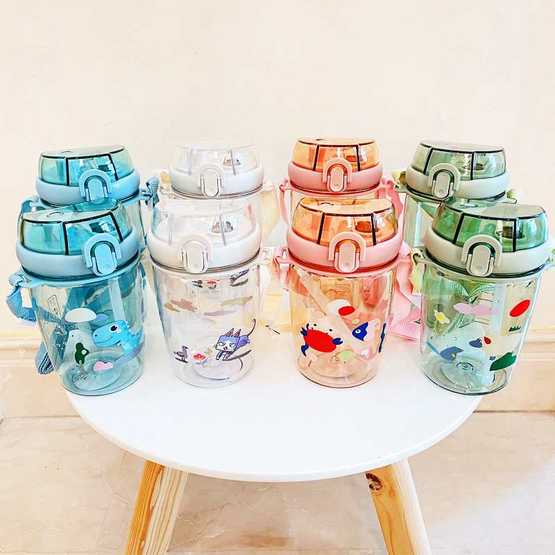S49-7305 Popular double drinking cup, large-capacity cup, portable summer water bottle for children, shoulder strap, straw cup, heat-resistant Item Picture