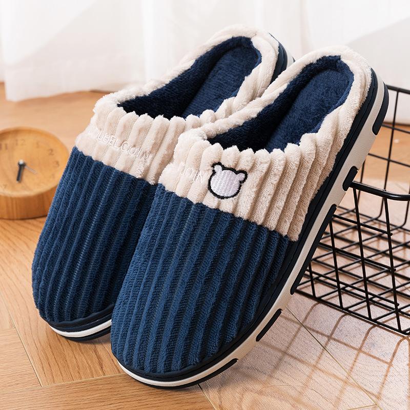 autumn and winter couple cotton slippers women's household indoor confinement warm non-slip plush home cotton slippers men's simple full figure
