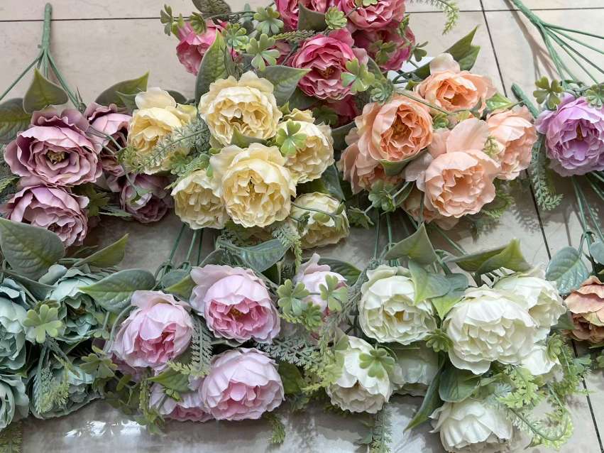 仿真花工艺品 精致假花牡丹玫瑰礼品 高级仿真假花装饰品 室内装饰艺术品