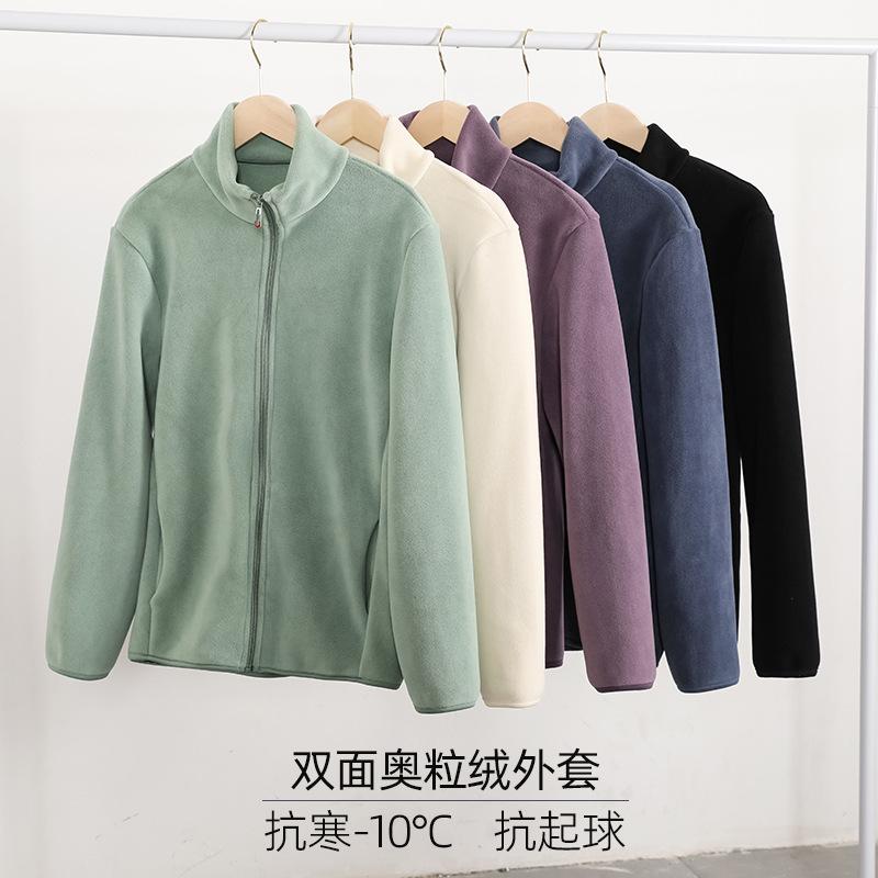women's fleece jacket brushed hoody autumn and winter double-sided fleece plus size keep warm sports top thickened furry sweater men