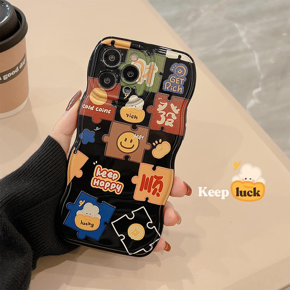 Iphone14 Mobile Phone Shell for iPhone 15pro Max Puzzle 13 New Year 12 Applicable 11 Air Cushion Wave 13pro Hair